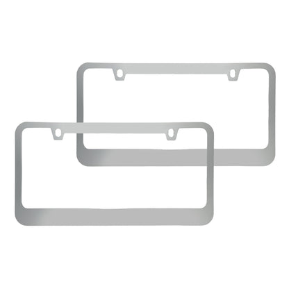 Chrome Plated Rust-Proof Die-Cast Stainless Metal License Plate Frame/Holder Universal Size - Blank Metal Design (Pack of 2)