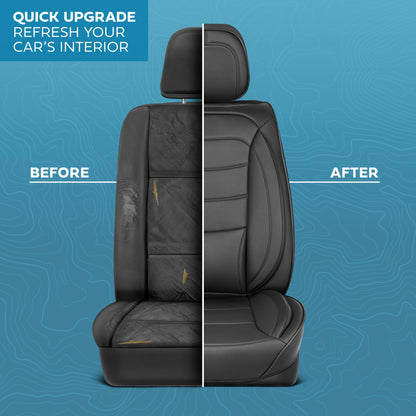 MotorBox Elite Edition Faux Leather Seat Covers for Cars, Trucks, & SUV - 2 Black Car Seat Covers for Front Seats - Universal Fit Car Accessories