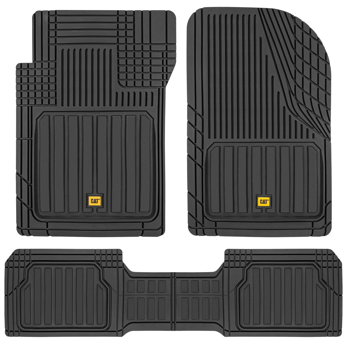 CAT 3-Piece ToughLiner Front Floor Mats and Rear Floor Mats - Heavy Duty, All Weather, Trim to Fit - Black