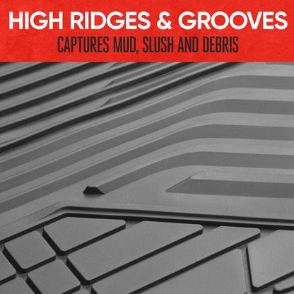 MotorTrend 3-Piece Raised Ridge Multi-Channel Front Floor Mats and Rear Floor Mat - Heavy Duty, All Weather, Trim to Fit