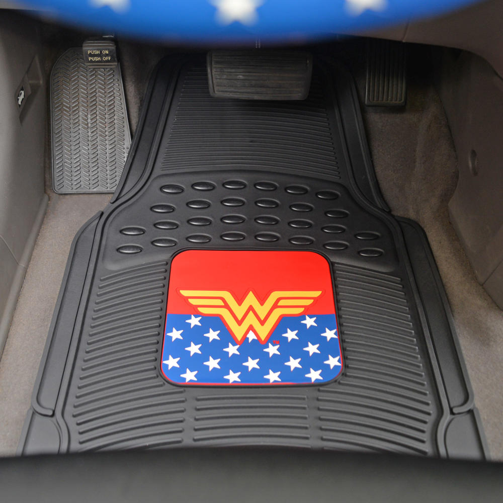 BDK Armored Super Hero Car Floor Mats - Officially Licensed DC Comics - All Weather Heavy Duty Auto Interior Liners for Car Truck Van SUV