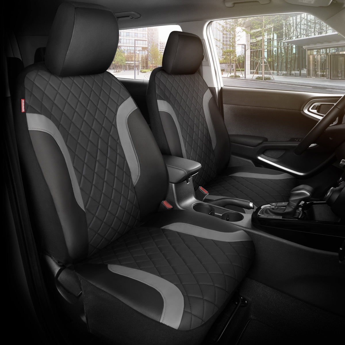 Motor Trend Faux Leather Seat Covers For Trucks, Cars, & SUV - Front Black & Gray Car Seat Cover Set - Universal Fit For Most Automotives