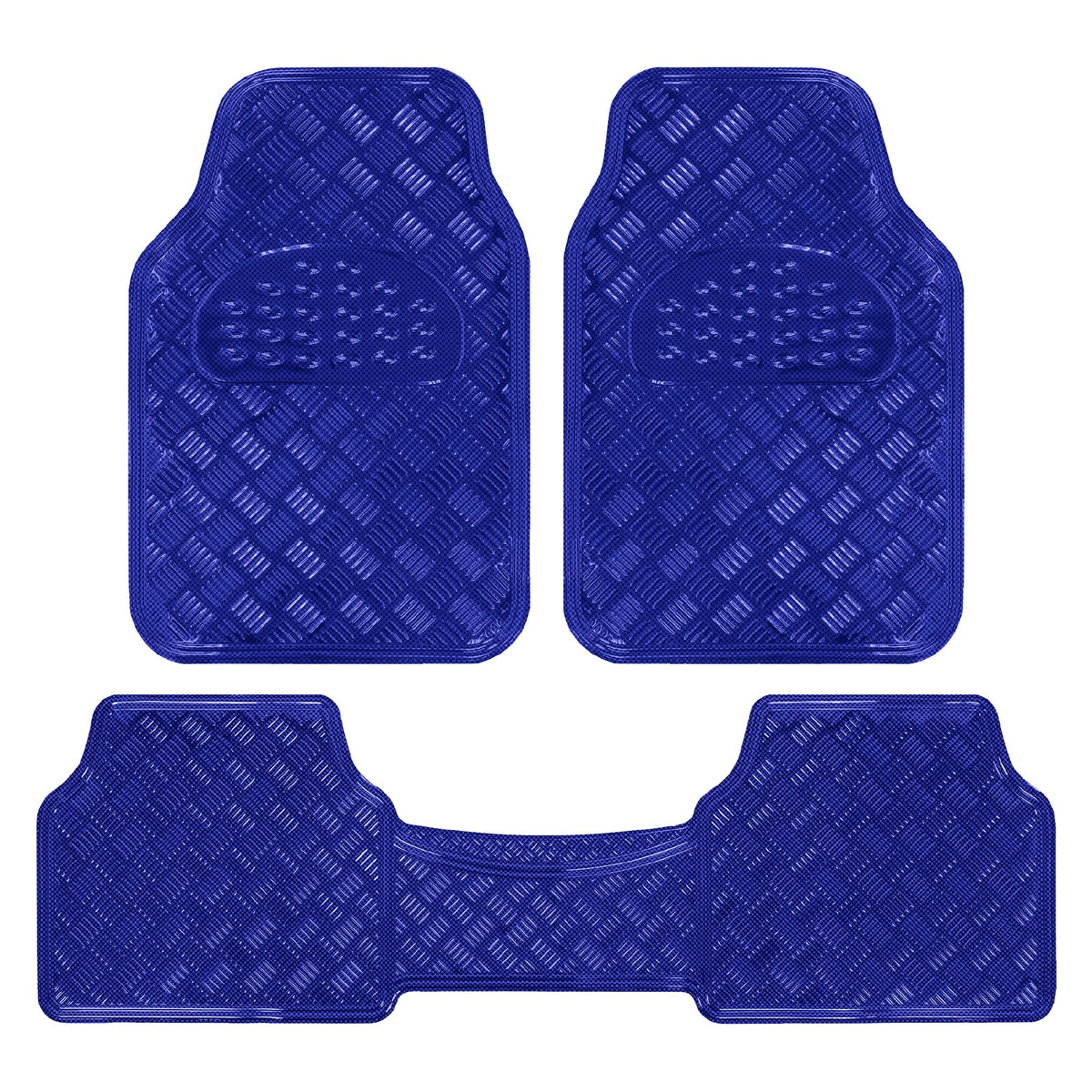 BDK 3-Piece Translucent Metallic-Look Front Floor Mat and Rear Floor Mat - Heavy Duty, All Weather - Blue