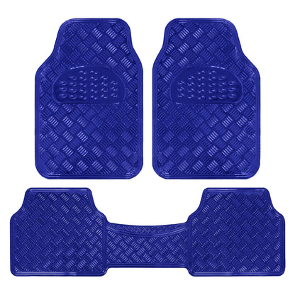 BDK 3-Piece Translucent Metallic-Look Front Floor Mat and Rear Floor Mat - Heavy Duty, All Weather - Blue