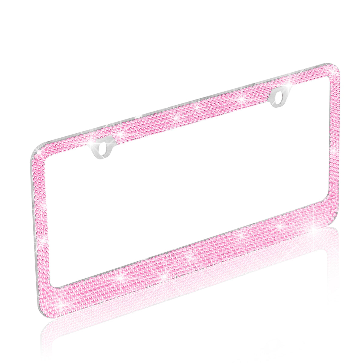 BDK Single Stainless Steel Rhinestone Crystal License Plate Frame - Standard Size (12.25" x 6.25") - 1-Pack Pink Bling