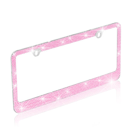 BDK Single Stainless Steel Rhinestone Crystal License Plate Frame - Standard Size (12.25" x 6.25") - 1-Pack Pink Bling