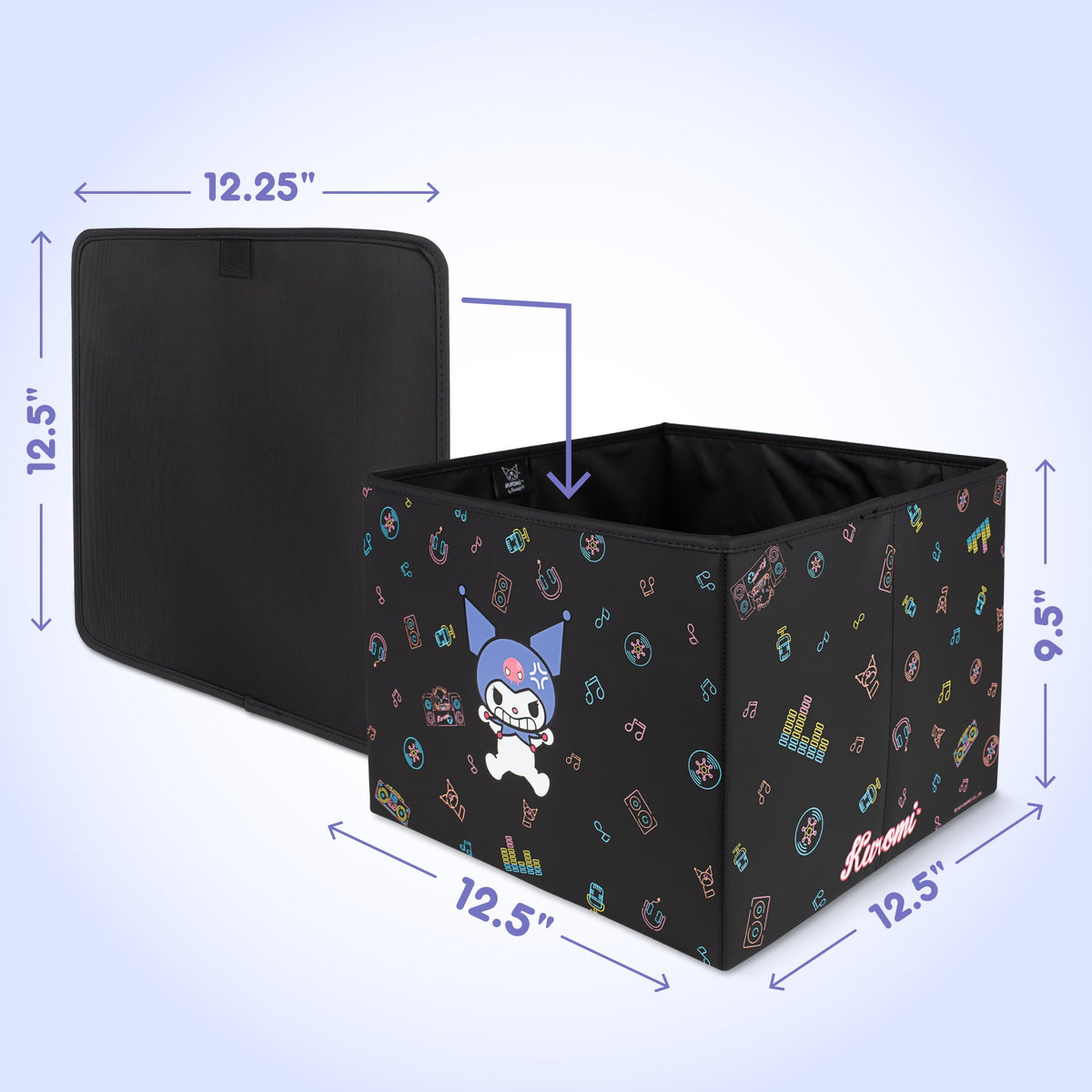 Sanrio Kuromi Car Trunk Organizer and Storage Bin - Collapsible Compartment, Heavy Duty, Fold Up for Easy Storage, Automotive Seat Cargo for