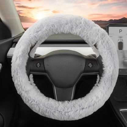 Carbella Soft Pink Fuzzy Steering Wheel Cover, Standard 15 Inch Size Fits Most Vehicles, Cute Faux Fur Car Steering Cover with Soft Fluffy Furry