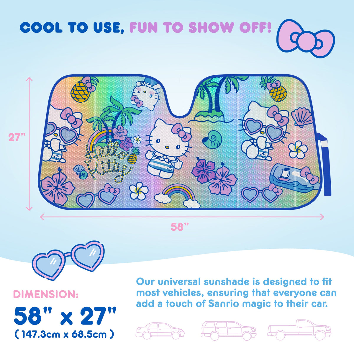 Hello Kitty Car Windshield Sun Shade - Officially Licensed Sanrio Cute Car Accessories for Women - Hello Kitty Car Accessories SunShade for Car