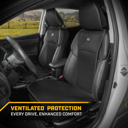 Caterpillar AeroMesh Black Seat Covers for Trucks, Car, & SUV - Front Truck Seat Cover Protector - Breathable Mesh Universal Fit Car Seat Covers