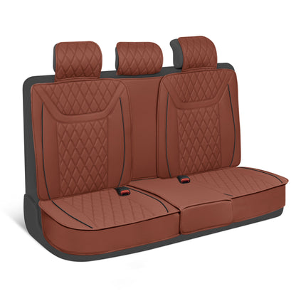 MotorBox 7-Piece Ranch Edition Premium Faux Leather Diamond Stitched Cushion Rear Seat Covers - Terracotta