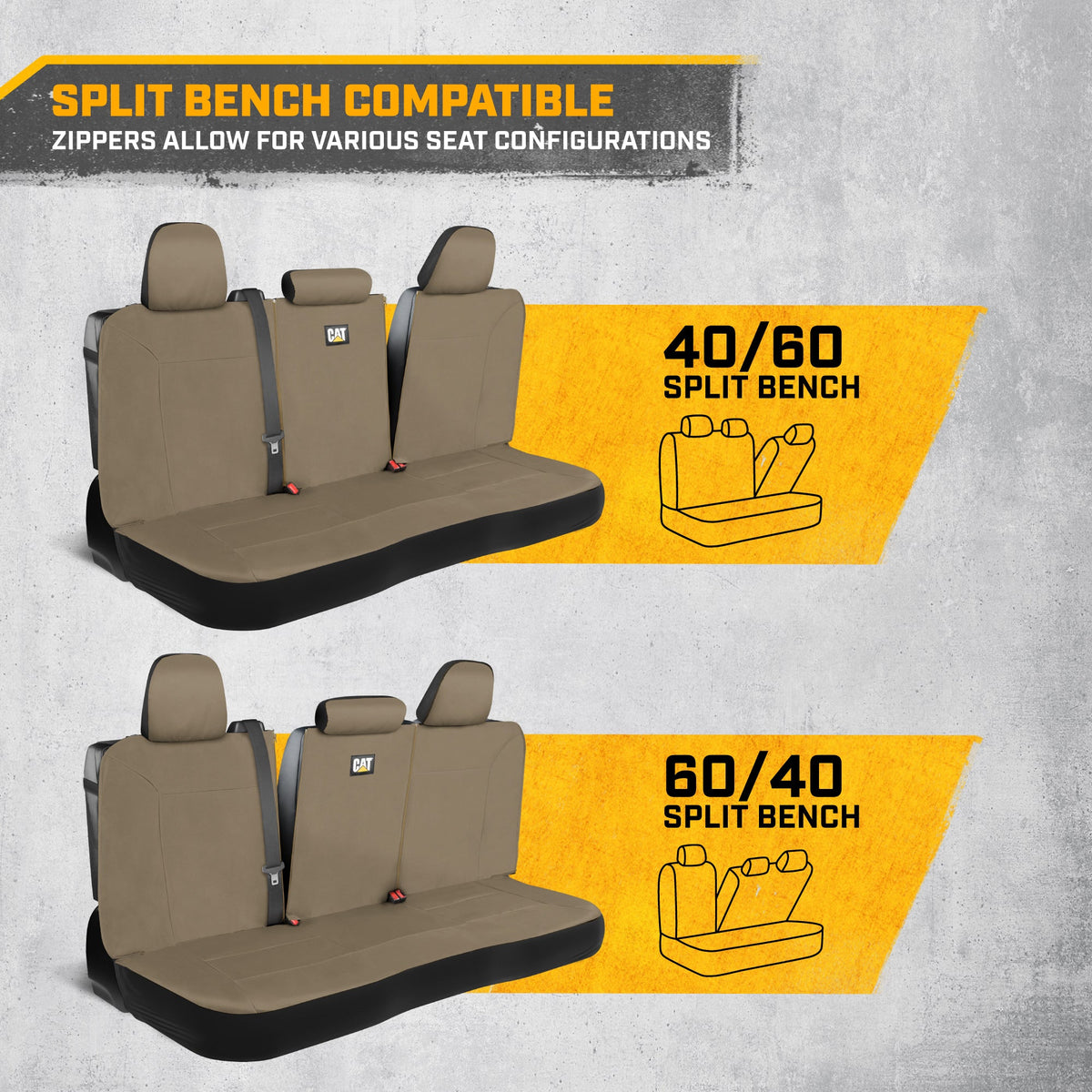 CAT Beige Rear Seat Cover for Trucks, Cars & SUVs – Heavy-Duty Oxford Canvas – 60/40 Split Bench Protector – Durable Back Seat Cover for Work