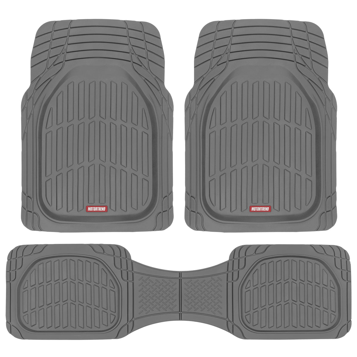 MotorTrend 3-Piece FlexTough Deep Dish Front Floor Mats and Rear Floor Mat - Heavy Duty, All Weather, Trim to Fit - Gray