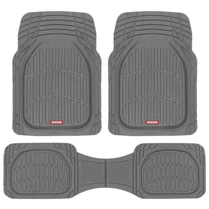 MotorTrend 3-Piece FlexTough Deep Dish Front Floor Mats and Rear Floor Mat - Heavy Duty, All Weather, Trim to Fit - Gray