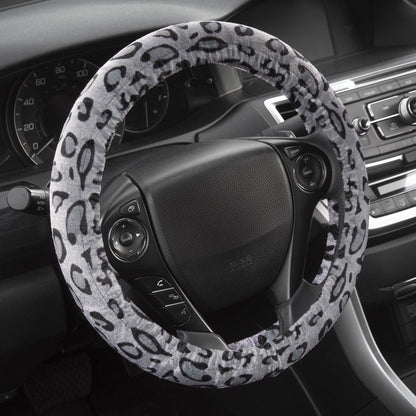 BDK 12-Piece Silver Leopard Front Seat Covers, Rear Seat Covers, Seat Belt Pads, and Steering Wheel Cover (Fits 14.5" - 15.5")