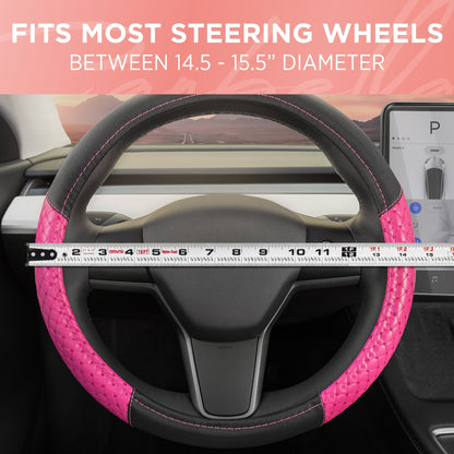 Carbella Pink Sequin Stitched with Crystals Steering Wheel Cover (Fits 14.5" - 15.5")