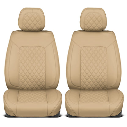 MotorBox Prestige Edition Faux Leather Seat Covers for Cars, Trucks, & SUV – 2 Beige Car Seat Covers for Front Seats - Universal Fit Car