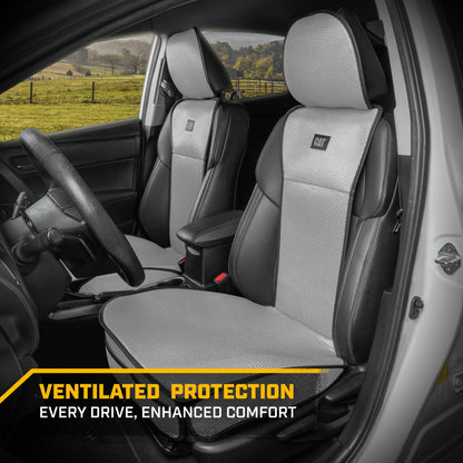 Caterpillar AeroMesh Gray Seat Covers for Trucks, Car, & SUV - (2) Front Truck Seat Cover Protector - Breathable Mesh Universal Fit Car Seat