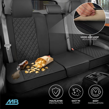 MotorBox Premium Napa Leather Rear Seat Cover - Semi Universal Fit for Most Cars, Truck & SUV - Black Back Seat Protector - Anti-Slip, Durable