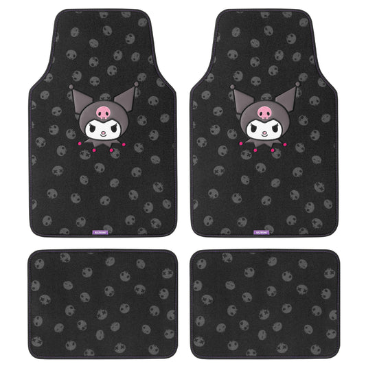 Kuromi Carpet Car Floor Mats - Universal Fit for Cars, SUVs & Trucks - Black with Kuromi Print & Purple, Pink Accents - Front & Rear Set, 4 Piece