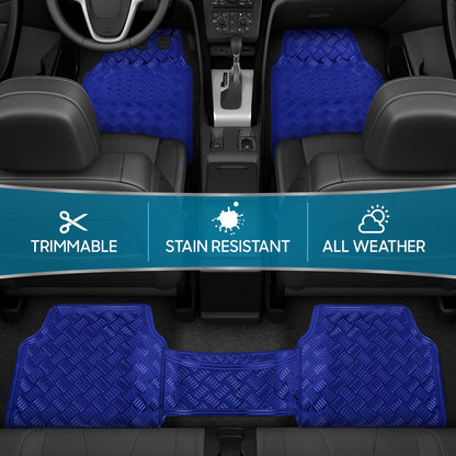 BDK 3-Piece Translucent Metallic-Look Front Floor Mat and Rear Floor Mat - Heavy Duty, All Weather