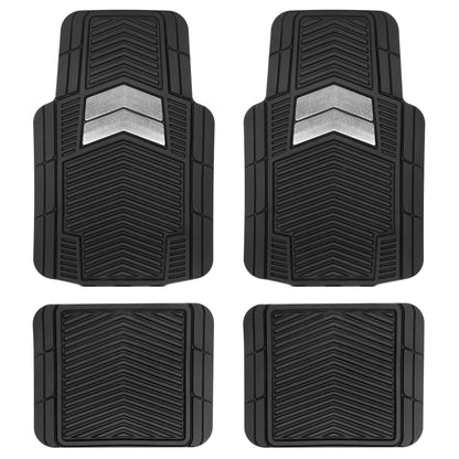 Motor Trend FlexTough Shield Black & Silver All-Weather Floor Mats for Cars, Trucks & SUVs – Heavy Duty Waterproof Rubber Car Mats, Universal