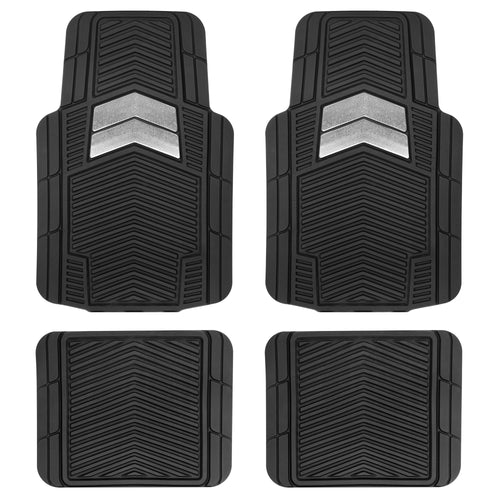 Motor Trend FlexTough Shield Black & Silver All-Weather Floor Mats for Cars, Trucks & SUVs – Heavy Duty Waterproof Rubber Car Mats, Universal