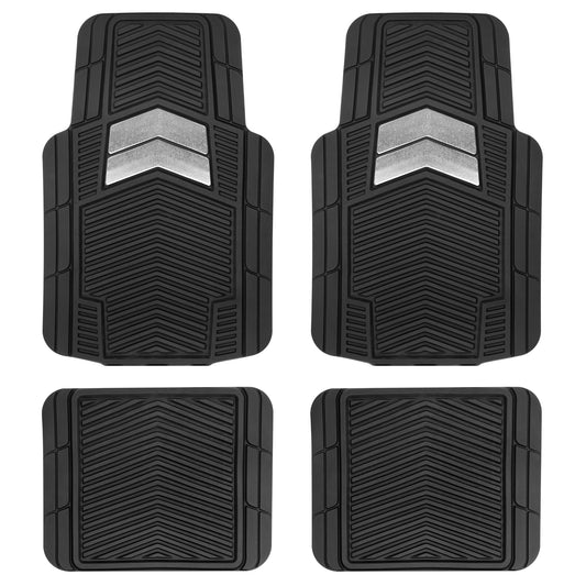 Motor Trend FlexTough Shield Black & Silver All-Weather Floor Mats for Cars, Trucks & SUVs – Heavy Duty Waterproof Rubber Car Mats, Universal