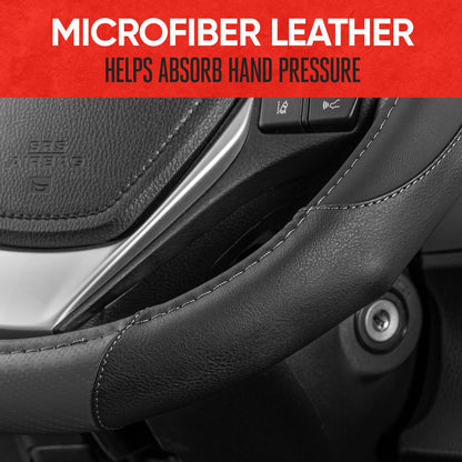 MotorTrend GripDrive Carbon Fiber Weave Ergonomic Grip Steering Wheel Cover (Fits 14.5" - 15.5")