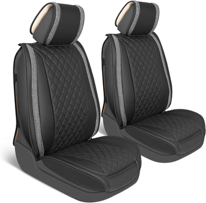 BlingStitch™ Car Seat Covers for Front Seats - Luxurious Vegan Leather Seat Covers for Cars with Black Bling Crystals, Premium Automotive Seat