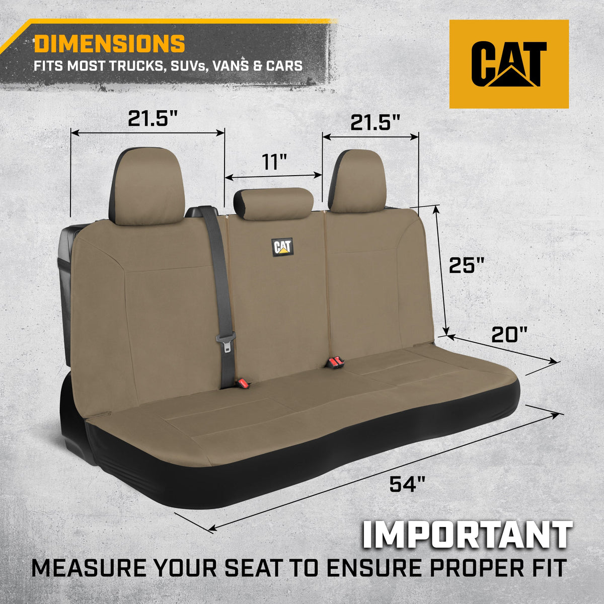 CAT Beige Rear Seat Cover for Trucks, Cars & SUVs – Heavy-Duty Oxford Canvas – 60/40 Split Bench Protector – Durable Back Seat Cover for Work