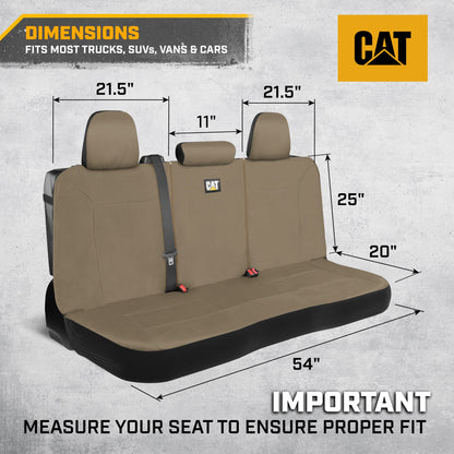 CAT Beige Rear Seat Cover for Trucks, Cars & SUVs – Heavy-Duty Oxford Canvas – 60/40 Split Bench Protector – Durable Back Seat Cover for Work