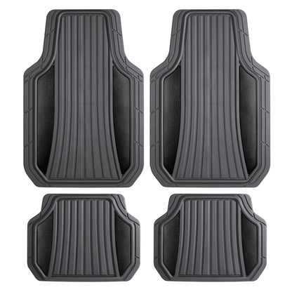 Motor Trend ChromeTech Car Floor Mats Full Set - Durable Rubber Floor Mats for Cars with Two Tone Accent, All Weather Interior Protection for