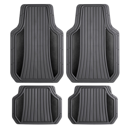 Motor Trend ChromeTech Car Floor Mats Full Set - Durable Rubber Floor Mats for Cars with Two Tone Accent, All Weather Interior Protection for