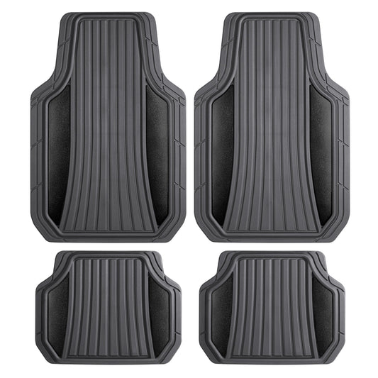 Motor Trend ChromeTech Car Floor Mats Full Set - Durable Rubber Floor Mats for Cars with Two Tone Accent, All Weather Interior Protection for