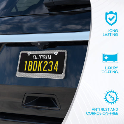 Chrome Plated Rust-Proof Die-Cast Stainless Metal License Plate Frame/Holder Universal Size - Blank Metal Design (Pack of 2)