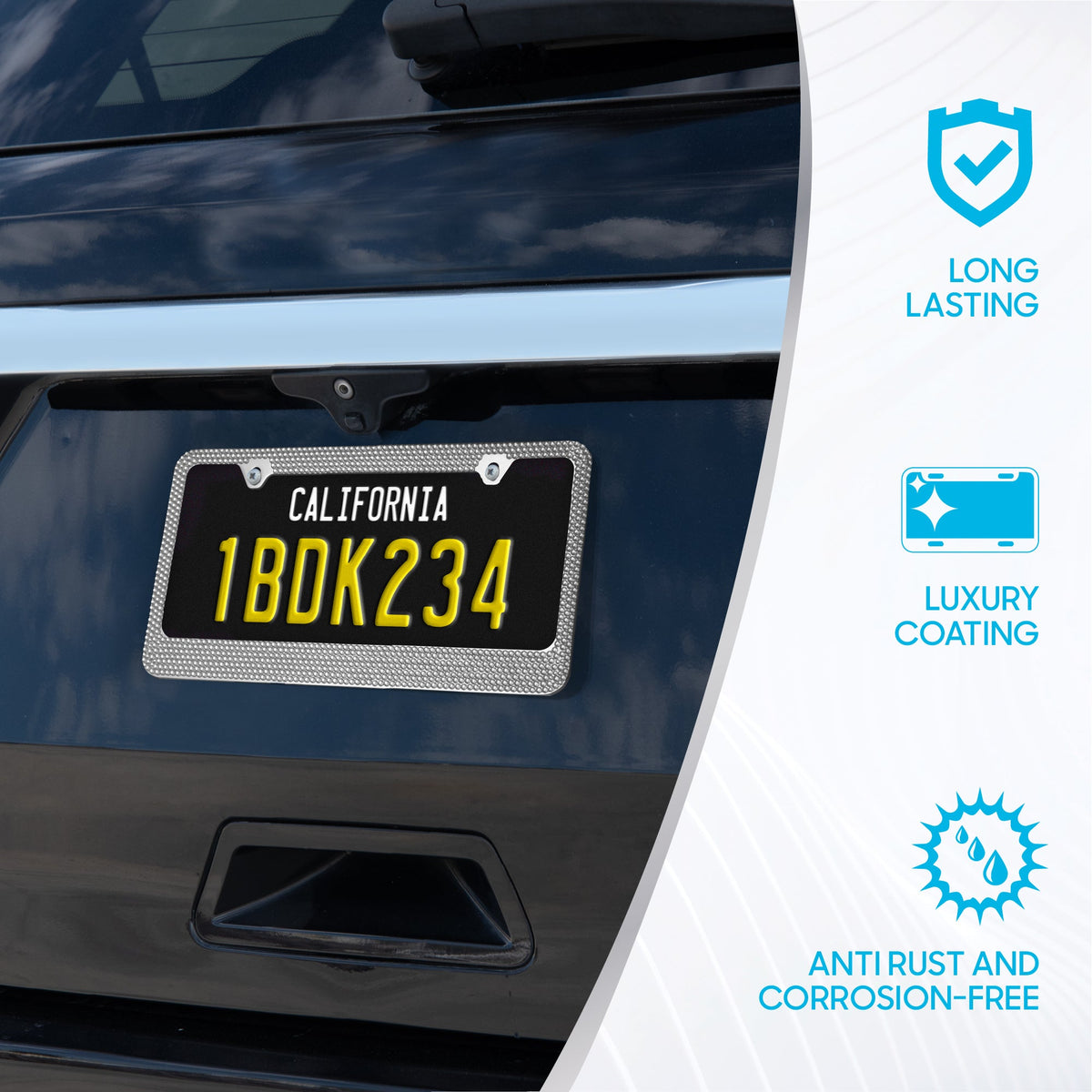 BDK Heavy Duty Rust-Proof Stainless-Steel Metal Plated License Plate Frame Universal Size for Car Truck SUV
