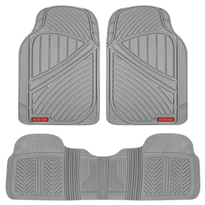 MotorTrend 3-Piece FlexTough Performance Deep Channel Front Floor Mats and Rear Floor Mat - Heavy Duty, All Weather, Trim to Fit