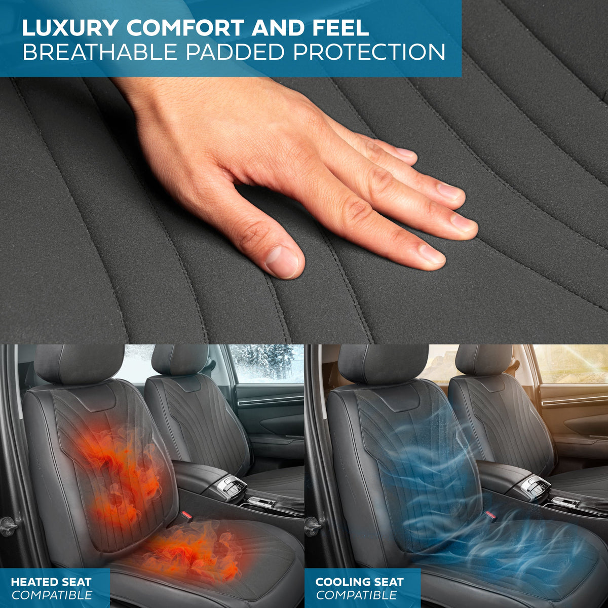 MotorBox Elite Edition Faux Leather & Suede Seat Covers for Cars, Trucks, & SUV - 2 Charcoal Car Seat Covers for Front Seats - Universal Fit Car