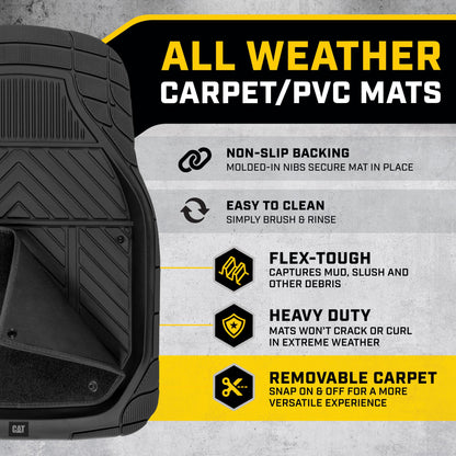 CAT 4-Piece Detachable Carpet Deep Dish Front Floor Mats and Rear Floor Mats - Heavy Duty, All Weather, Trim to Fit