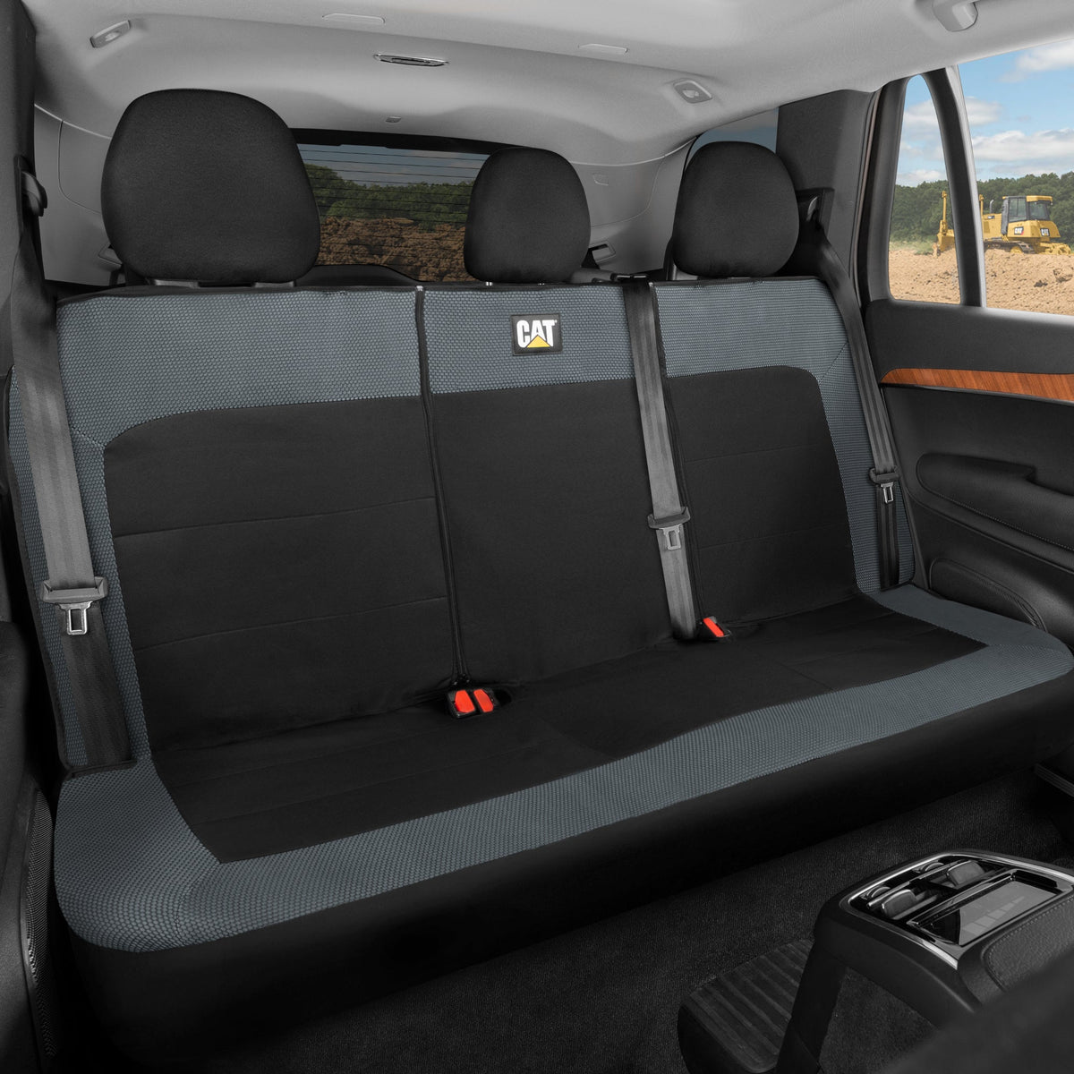 Cat Flexfit Charcoal & Black Rear Seat Cover for Car - Durable Canvas & Mesh Design 60/40 Split Bench Protector for Cars, Trucks & SUVs - Back