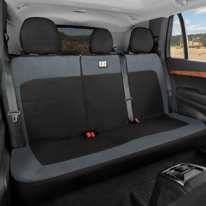 Cat Flexfit Charcoal & Black Rear Seat Cover for Car - Durable Canvas & Mesh Design 60/40 Split Bench Protector for Cars, Trucks & SUVs - Back