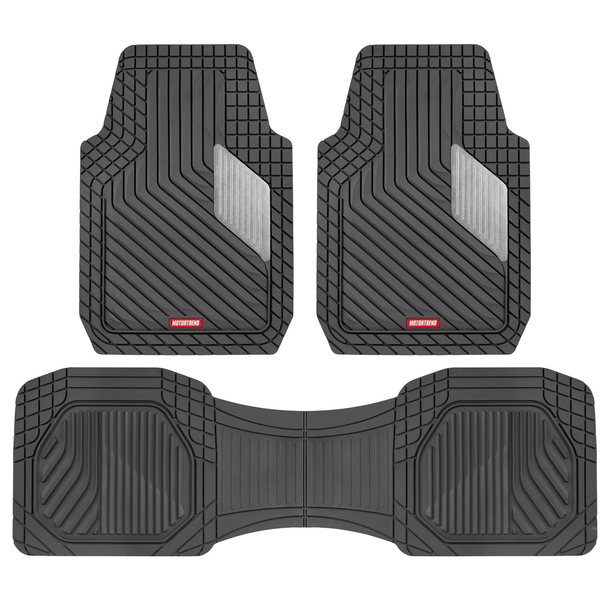 Motor Trend MetallicGuard Car Floor Mats Full Set - Durable Rubber Floor Mats with Silver Metallic Heel Pad, All-Weather Interior Protection for