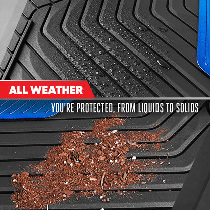 Motor Trend MetallicGuard Car Floor Mats Full Set - Durable Rubber Floor Mats with Blue Metallic Heel Pad, All-Weather Interior Protection for