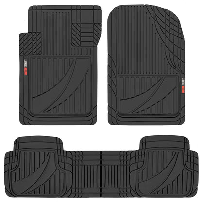 MotorTrend 3-Piece FlexTough Advanced Rubber Multi-Channel Front Floor Mats and Rear Floor Mat - Black