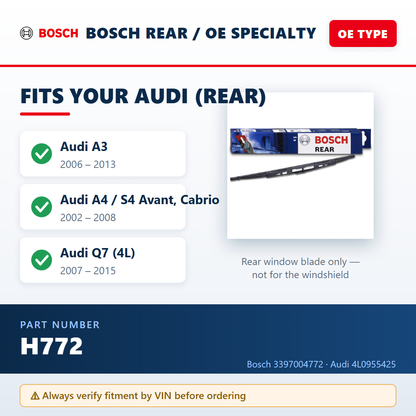 Bosch H772 Rear Wiper Blade 13 in (3397004772) | Audi A3, A4, S4, Q7