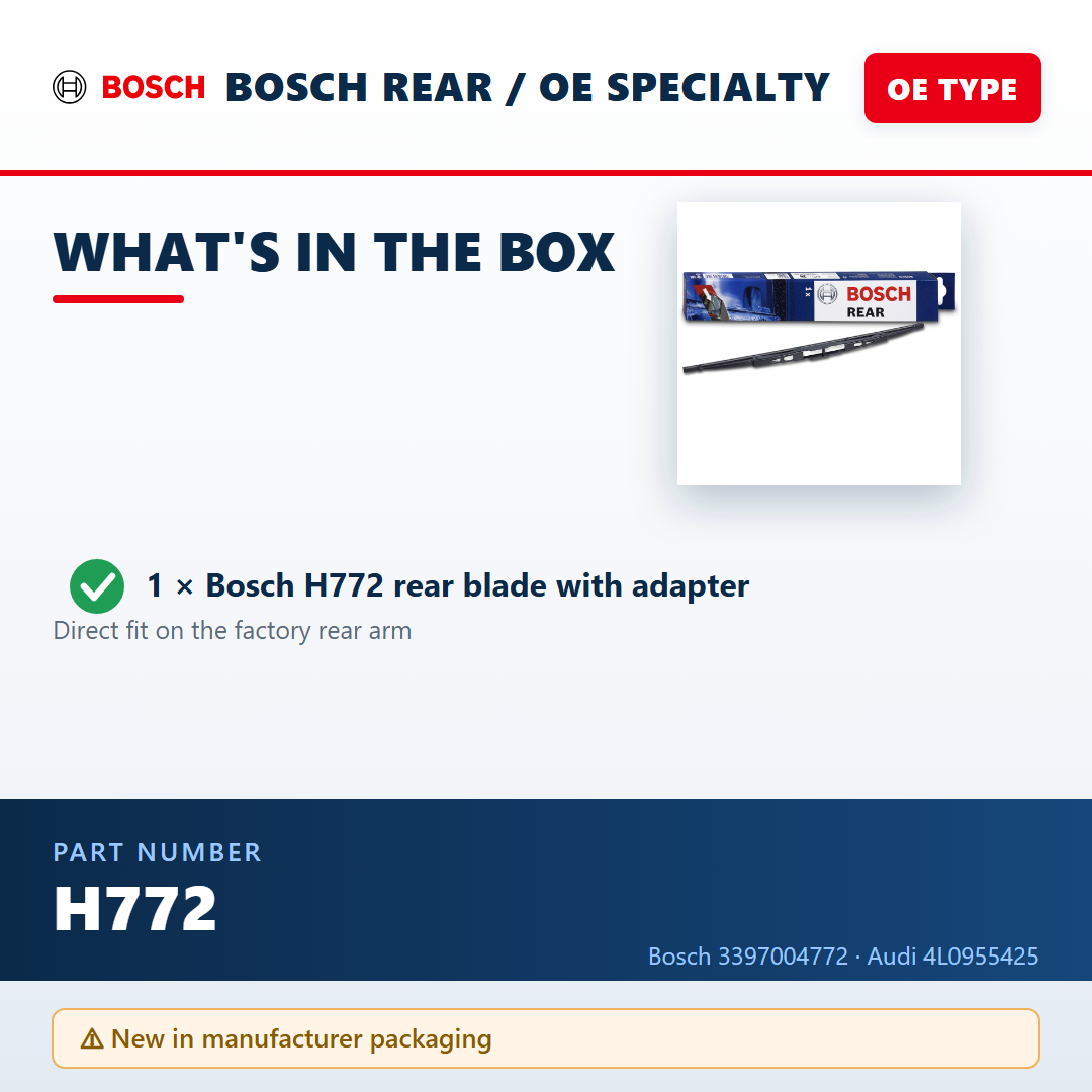 Bosch H772 Rear Wiper Blade 13 in (3397004772) | Audi A3, A4, S4, Q7