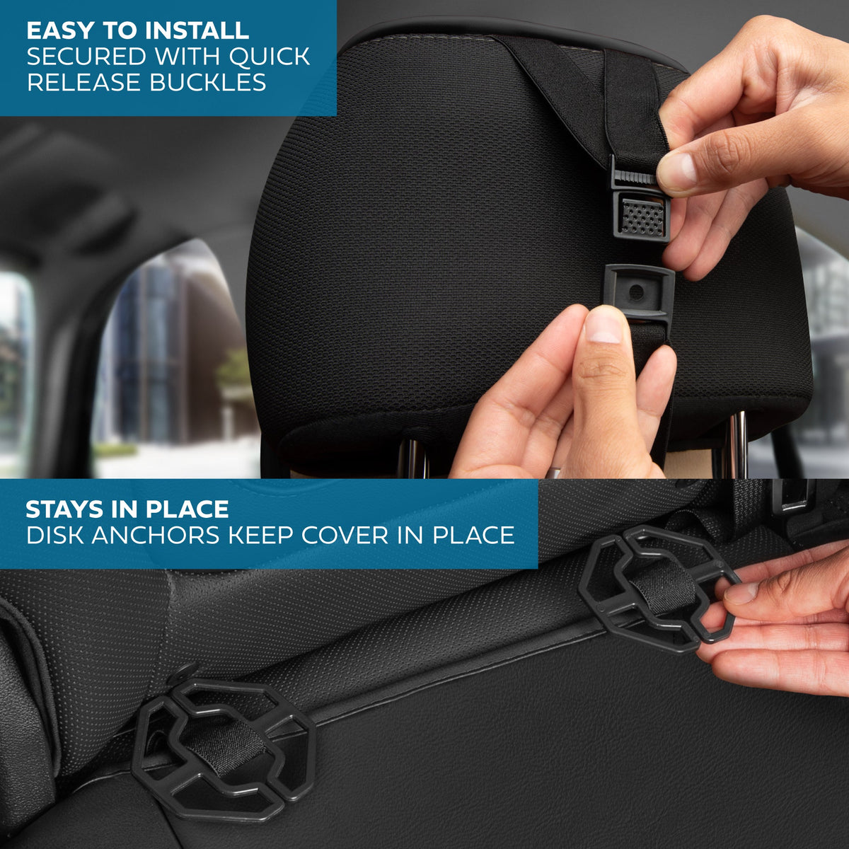 MotorBox Premium Napa Leather Rear Seat Cover – Semi Universal Fit for Most Cars, Truck & SUV – Black Back Seat Protector – Anti-Slip, Durable
