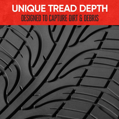 MotorTrend 4-Piece Grand Prix Tire Tread Front Floor Mats and Rear Floor Mats - Heavy Duty, All Weather, Trim to Fit