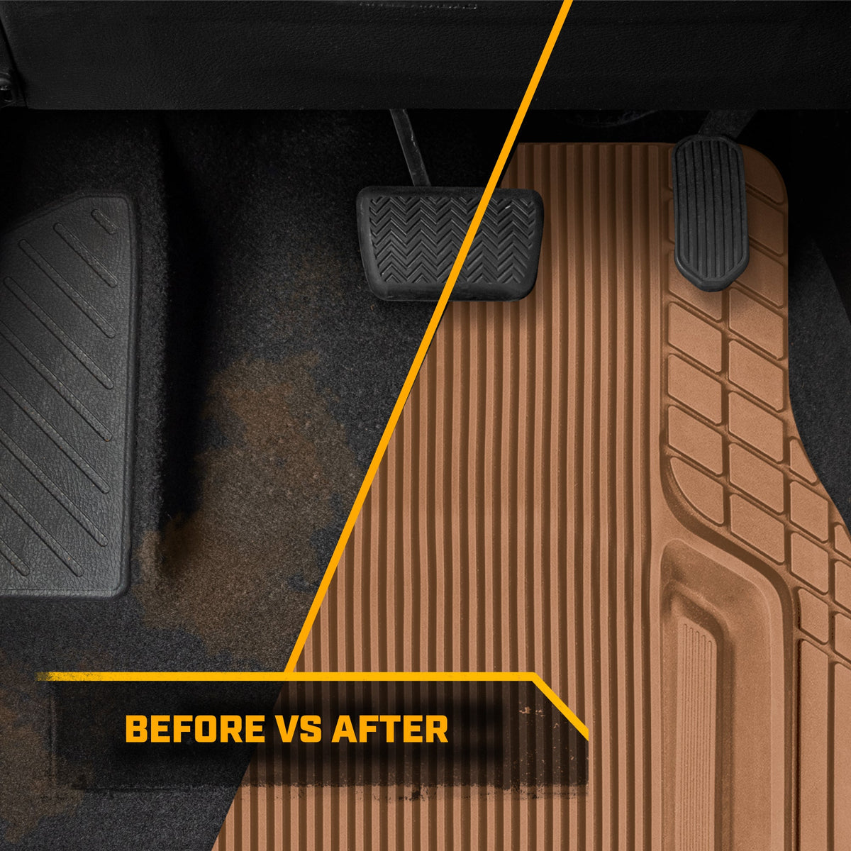 Cat® TerrainGuard™ Heavy-Duty 3-Piece All-Weather Rubber Floor Mats for Car, Truck, SUV, Van - Trim-to-Fit Deep Dish Automotive Floor Liners